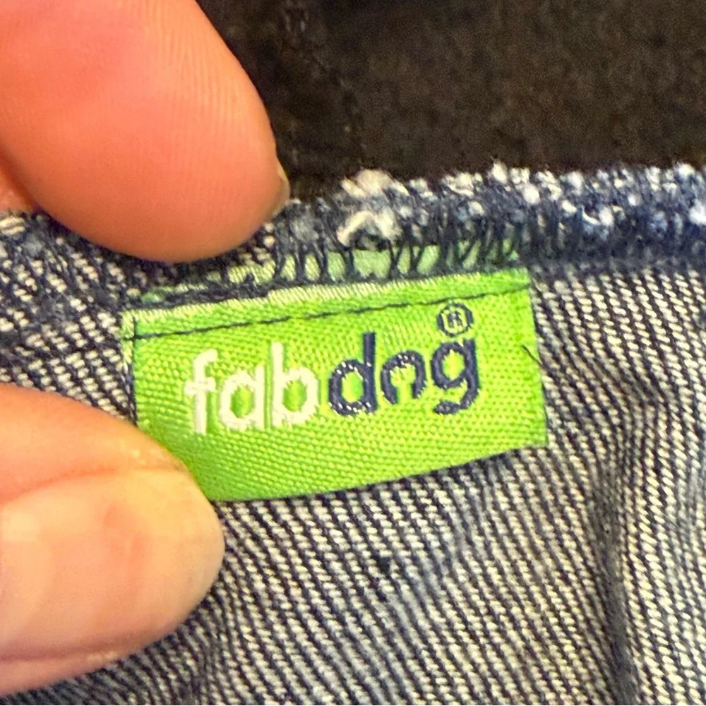 Fatdog AC/DC dog Denim Jacket Black Hoodie studded blue Jean vest rocker SMALL